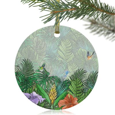 2022 Christmas Ornaments Xmas Tree Hanging Ornaments, Tropical Leaves Ornaments Gift for Friend Family Holiday Monstera Palm Floral Plants Hanging Christmas Tree Ornaments Decor Round 3"