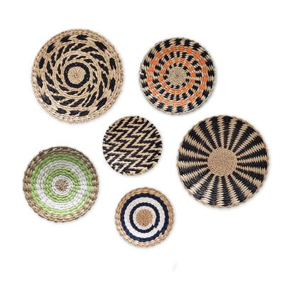 AVSMGP Wall Basket Decor Set of 6 | Hanging Wicker Wall Decor with Rattan Mirror and Woven Baskets | Perfect for a Boho, Rattan Wall Decor | Handmade with a Hook on The Back for Easy Hanging,L