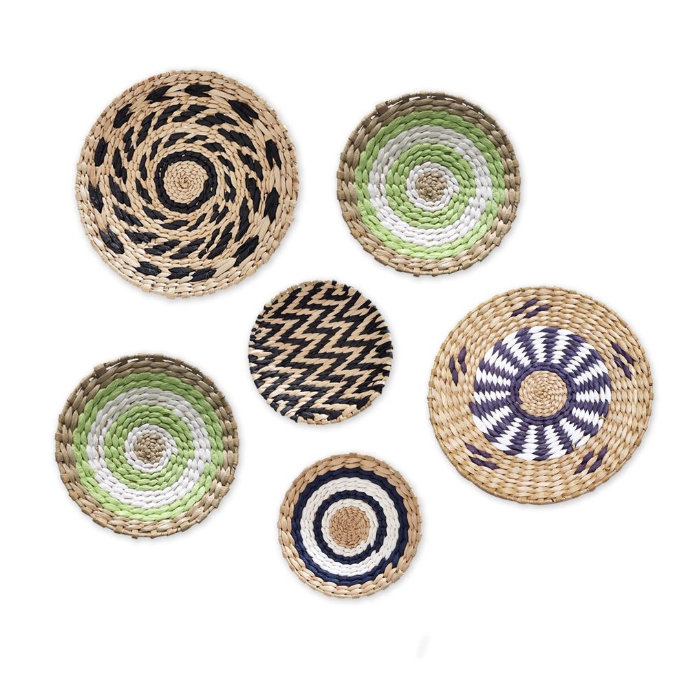 Boho Wall Basket Decor - Set of 3/6 Woven Unique Seagrass Wicker Hanging Decorative Baskets - Rattan Wall Art Basket for Storage or Gift for Rustic Bohemian Farmhouse Home Living Room Bedroom Kitchen,