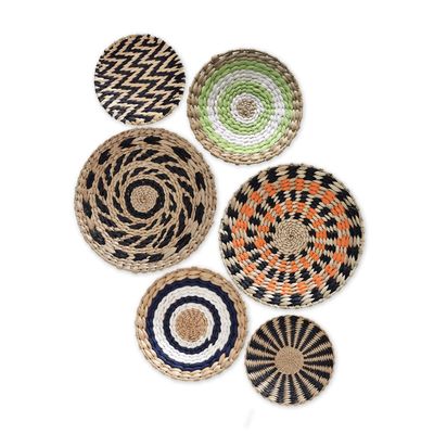 AVSMGP Wall Basket Decor Set of 6 | Hanging Wicker Wall Decor with Rattan Mirror and Woven Baskets | Perfect for a Boho, Rattan Wall Decor | Handmade with a Hook on The Back for Easy Hanging,A