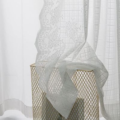 AZIMUZIXI Lattice Checkered Pattern Lace Curtains,Extra Wide Scalloped Floral Side Lace Sheer Curtains,Sliding Door Sheer Voile Drapes Pravicy Assured,Rod Pocket 2 Panels,Single W118''x L102''