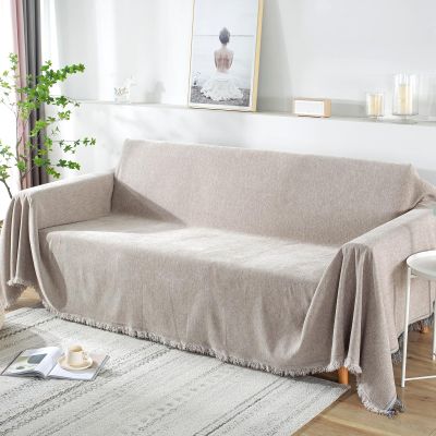 Foreate Chenille Sofa Cover Couch Cover with Tassels for L Shaped Sofa - Sofa Blanket Furniture Protector Dog Blanket Machine Washable Couch Cover for Pets Kids Dogs, 71 x 102, Khaki-Tassel