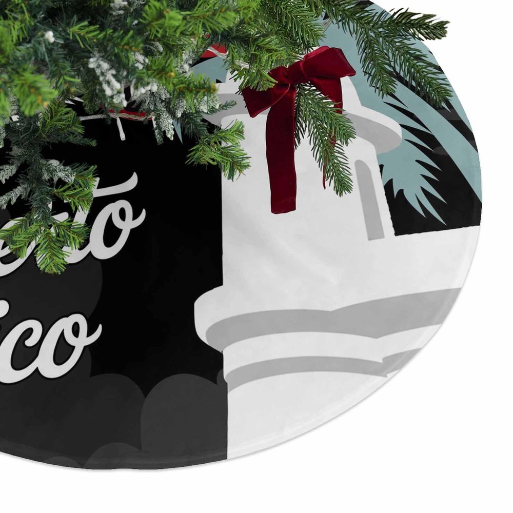 48 Inch Christmas Tree Skirt, Puerto Rico Flag Tree Skirt Christmas Decorations Indoor Outdoor, Summer Tropical Modern Aesthetics Xmas Tree Skirts Mats Ornaments for Party Decor