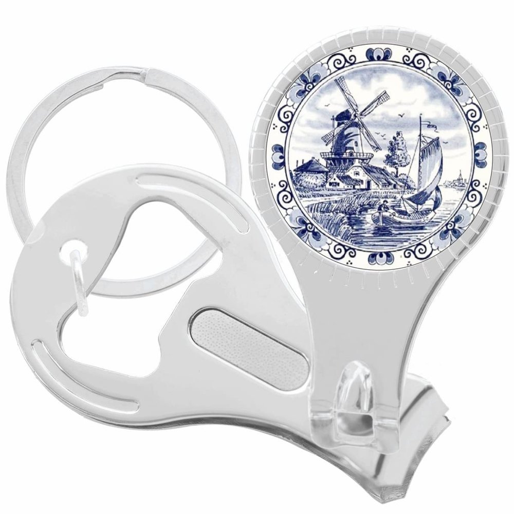Dutch Windmill Blue Nail Clippers Plus Bottle Opener Keychain
