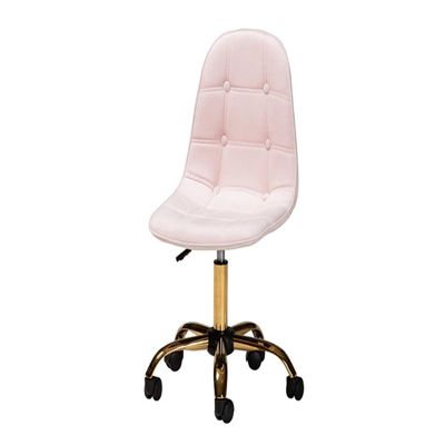 Baxton Studio Kabira Pink Velvet Fabric and Gold Metal Swivel Office Chair