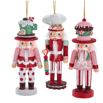 Kurt Adler 6" Hollywood Cake, Cocoa and Gingerbread Nutcracker Ornaments, 3 Assorted HA0596