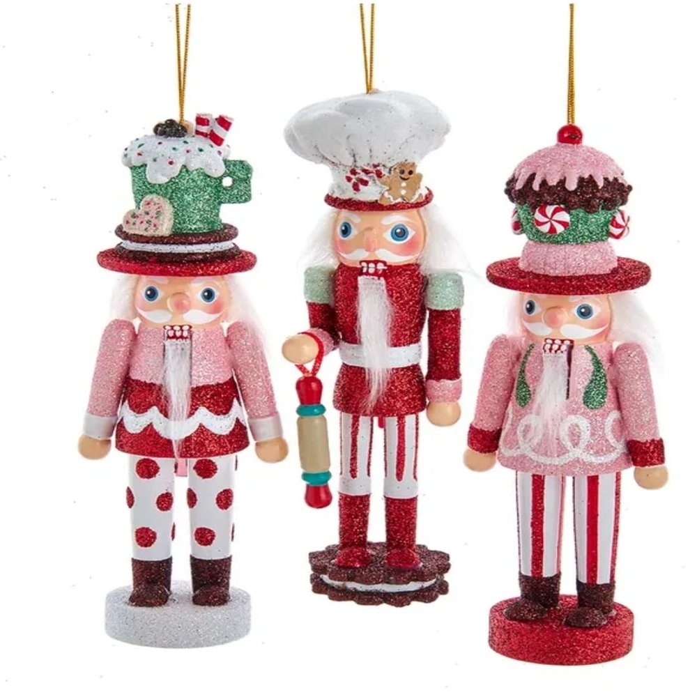 Kurt Adler 6" Hollywood Cake, Cocoa and Gingerbread Nutcracker Ornaments, 3 Assorted HA0596