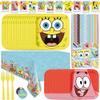 Unique Spongebob Birthday Decorations | Spongebob Party Decorations | Spongebob Party Supplies | Serves 16 Guests | With Banner, Spongebob Tablecloth, Dinner & Cake Plates, Napkins, Forks, Button view 1