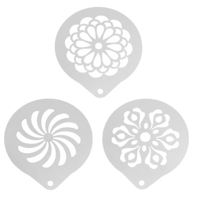 3pcs Coffee Latte Pieces Coffee Templates Hot Chocolate Stencil Cappuccino Art Templates Cookie Template Steel Printing Coffee Stencil Cake Stainless Steel Embossed Coffee Cup
