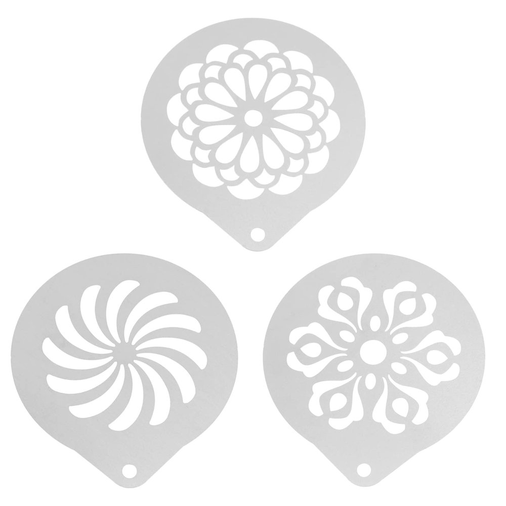 3pcs Coffee Latte Pieces Coffee Templates Hot Chocolate Stencil Cappuccino Art Templates Cookie Template Steel Printing Coffee Stencil Cake Stainless Steel Embossed Coffee Cup