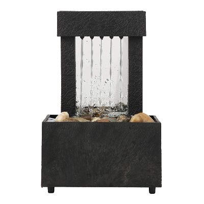 Vintage Indoor Water Fountain with Led Light Miniature Sculpture Feng Shui Desktop Ornament Crafts for Indoor Home Office Table Stone Decor Home Decoration Figurines (A)