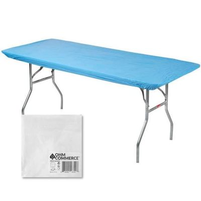 Kwik-Covers 5 Pack of Rectangular Plastic Table Covers Bundle - 70 Paper Napkins Included - for 6' Foot or 8' Foot Tables - (Table NOT Included) (Light Blue, 30" x 72" (6' Foot Table))