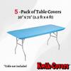 Kwik-Covers 5 Pack of Rectangular Plastic Table Covers Bundle - 70 Paper Napkins Included - for 6' Foot or 8' Foot Tables - (Table NOT Included) (Light Blue, 30" x 72" (6' Foot Table)) view 2