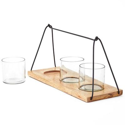 Modern Farmhouse Decor Accents - Wood & Iron Candleholder