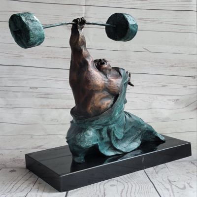 Signed Original Miguel Lopez Power Weightlifters Sport Memorabilia Bronze Figure Decorative Artwork Figurine by Think Bronze