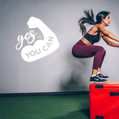 Vinyl Wall Art Decal - Yes You Can - 16.5" x 16" - Trendy Motivational Positive Design Healthy Quote Sticker for Office Workout Room Yoga Dance Crossfit Center Gym Fitness Lifestyle Decor (White)