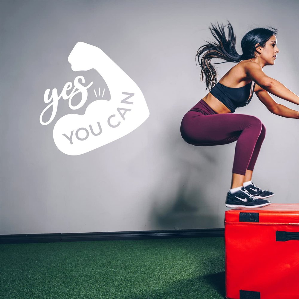 Vinyl Wall Art Decal - Yes You Can - 16.5" x 16" - Trendy Motivational Positive Design Healthy Quote Sticker for Office Workout Room Yoga Dance Crossfit Center Gym Fitness Lifestyle Decor (White)
