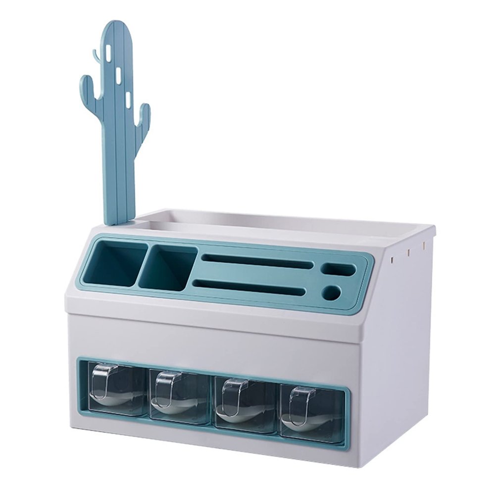 Multifunctional Kitchen Spice Box, Plastic Draining Knife Rack Set Spice Rack Tiered Kitchen Shelf For Storing Spices And Kitchen Utensils In The Kitchen (Color : Blue)