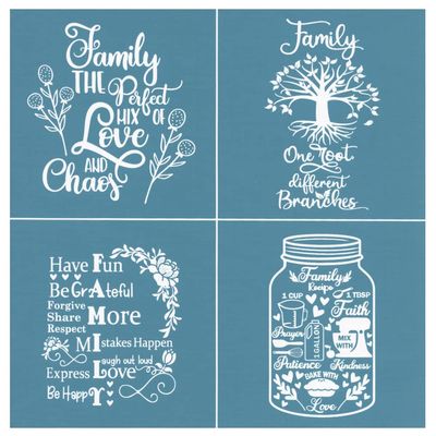 Katutude Family Theme Silk Screen Stencils, Reusable Self-Adhesive Silk Screen Transfers Chalk Paint Mesh Transfers for Painting on Wood, Fabric, Pillow Case, Home Wall