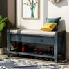 TRIPLE TREE Shoe Rack with Cushioned Seat and Drawers, Multipurpose Entryway Storage Bench with Shelf, Wood Storage Bench for Living Room Entryway Hallways, Antique Navy, 39''L x 14''W x 19.8''H view 3