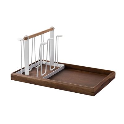 LIU- Tabletop Cup Holder with Wood Tray, Drinking Glass Bottle Drainer Drying Stand with Handle, Non-Slip Mugs Cups Organizer for Kitchen Counters (Color : White)