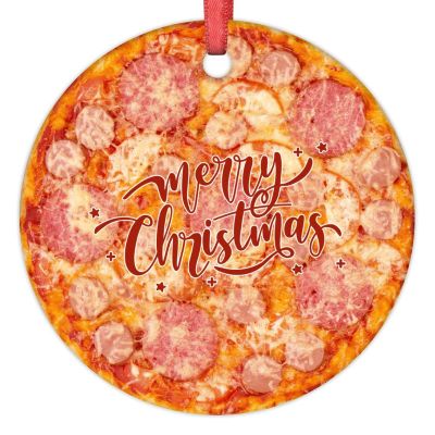 Christmas Ornaments Ham Pizza Ornaments for Christmas Trees Pizza Ceramic Cute Food Ornaments Personalized Christmas Ornaments 2022 Keepsake Holiday Christmas Decor, 3 Inch