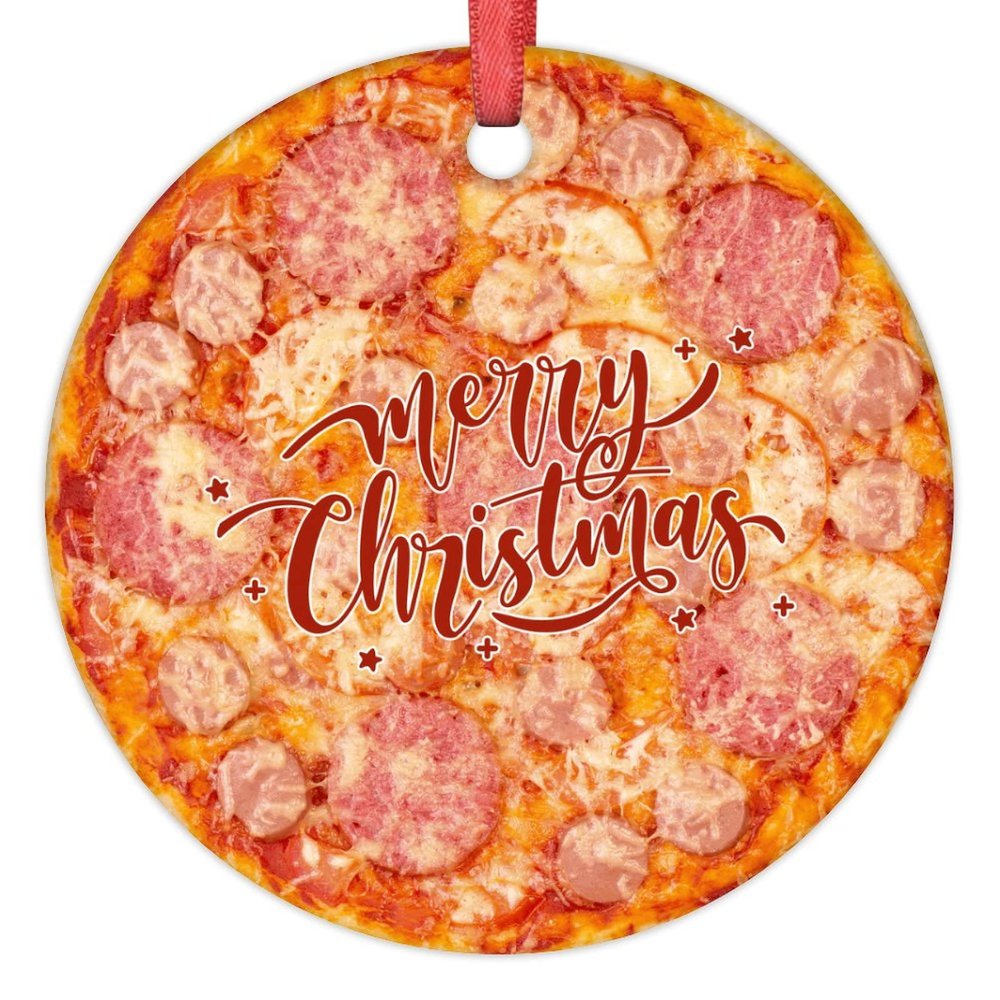 Christmas Ornaments Ham Pizza Ornaments for Christmas Trees Pizza Ceramic Cute Food Ornaments Personalized Christmas Ornaments 2022 Keepsake Holiday Christmas Decor, 3 Inch