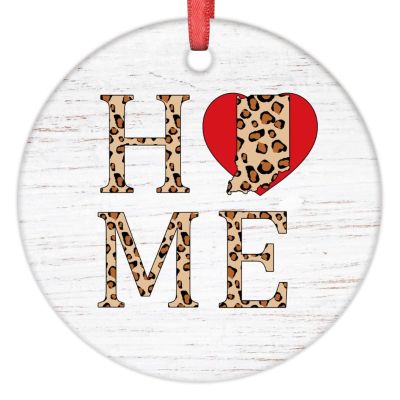 Christmas Ornaments Indiana Christmas Tree Ornaments Leopard Print Home Red Heart Ceramic Home State Ornaments Personalized Christmas Ornaments 2022 Keepsake Holiday Christmas Decor, 3 Inch