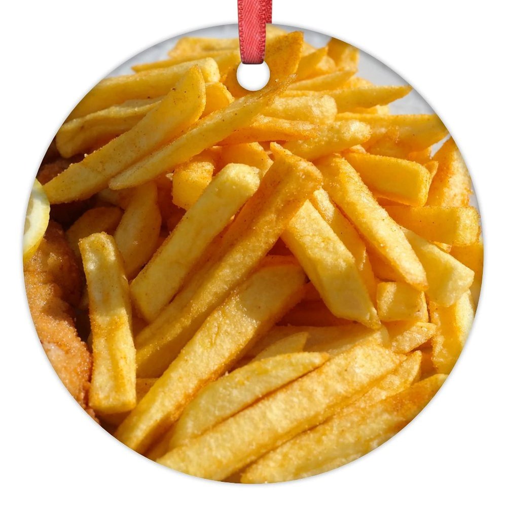 Frech Fries Christmas Ornaments 2022 Christmas Decorations for Tree Personalized Funny Food Porcelain Christmas Ornaments Holiday Christmas Keepsake New Year Gifts, 3 Inch
