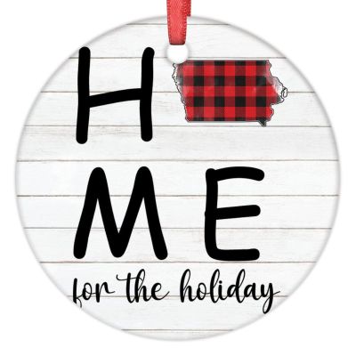 Christmas Ornaments Iowa Buffalo Plaid Christmas Decorations for Tree Home for The Holiday Ceramic Home State Ornaments Personalized Christmas Ornaments 2022 Keepsake Holiday Christmas Decor, 3 Inch