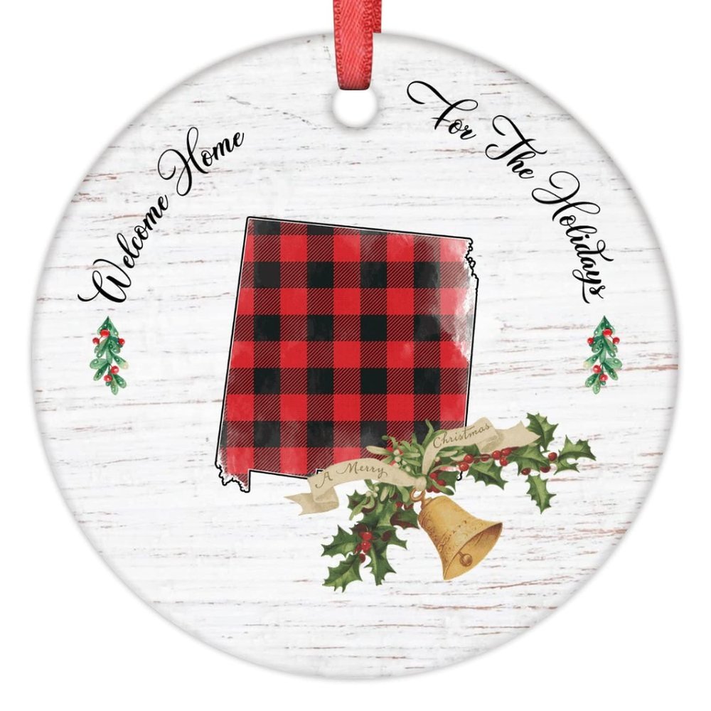 Buffalo Plaid New Mexico Christmas Ornaments 2022 Welcome Home Christmas Bell Christmas Tree Ornaments Personalized Home State Christmas Ornaments Holiday Christmas Keepsake New Year Gifts, 3 Inch