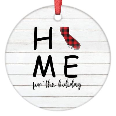 California Christmas Tree Ornaments Personalized US State Christmas Ornament Buffalo Plaid Home for The Holiday Ceramic Hanging Ornaments Holiday Christmas Keepsake New Year Gifts, 3 Inch