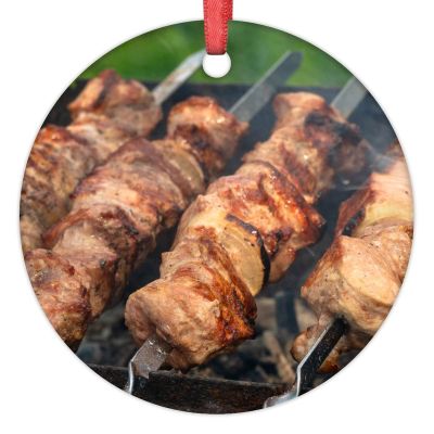 BBQ Beef Skewers Christmas Tree Ornaments BBQ Barbecue Personalized Christmas Ornament Realistic Food Ceramic Hanging Ornaments Holiday Christmas Keepsake New Year Gifts, 3 Inch