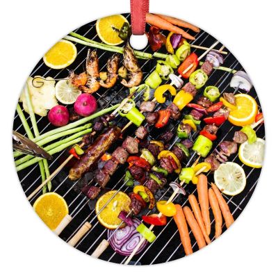 Spicy BBQ Skewers Christmas Ornaments 2022 BBQ Barbecue Christmas Decorations for Tree Personalized Realistic Food Porcelain Christmas Ornaments Holiday Christmas Keepsake New Year Gifts, 3 Inch