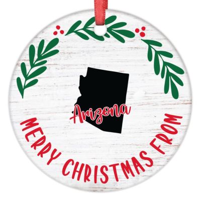 Arizona Christmas Tree Ornaments Personalized US State Christmas Ornament Merry Christmas Wreath Ceramic Farmhouse Hanging Ornaments Holiday Christmas Keepsake New Year Gifts, 3 Inch