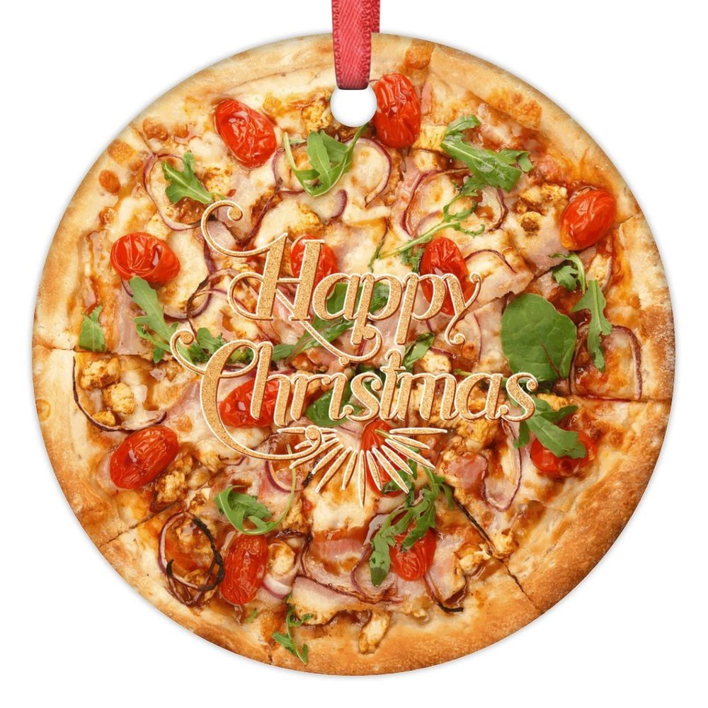 Mexican Pizza Christmas Tree Ornaments Personalized Christmas Ornament Funny Food Ceramic Farmhouse Hanging Ornaments Holiday Home Decor Christmas Keepsake New Year Gifts, 3 Inch