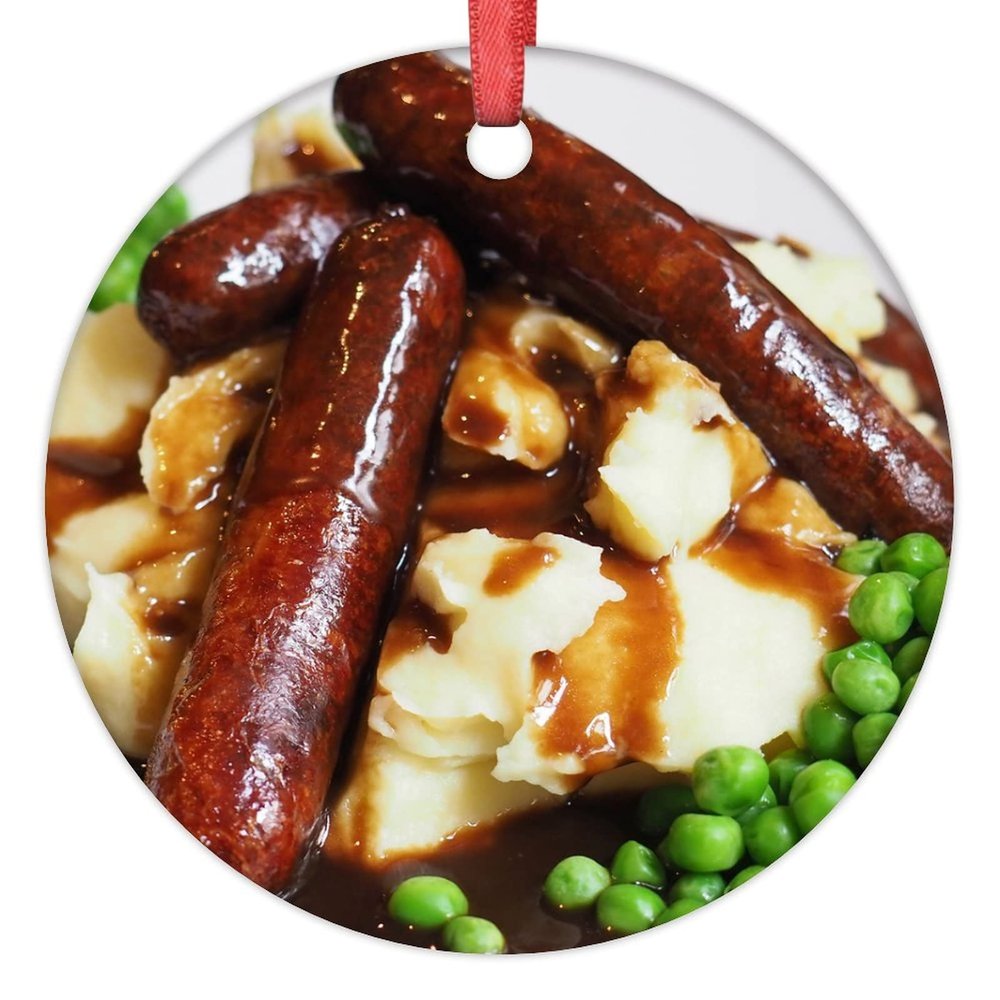 Bangers and Mash Ornaments Personalized Christmas Ornaments 2022 Funny Food Christmas Tree Ornaments Farmhouse Hanging Ornaments Holiday Christmas Keepsake New Year Gifts, 3 Inch