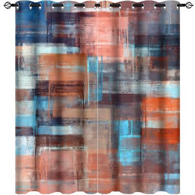 Abstract Painting Blackout Curtains, 3D Watercolor Geometric Plaid Print Window Curtains, Thermal Insulated Darkening Grommet Drapes 2 Panel Set for Living Room Bedroom Kitchen Decor 52" W x 84" L