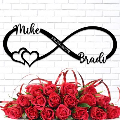 Custom Infinity Metal Sign, Infinity Heart Metal Wall Art with Names & Date, Personalized Name Sign Heart Wall Dcor, Anniversary Wedding Gifts for Couple 2025