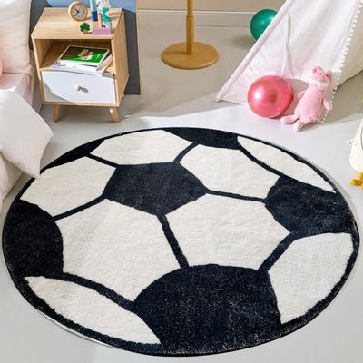 LIULA Black Soccer Soft Plush Round ABC Rugs for Kids Room 3.3 ft Alphabet Rug Non Slip Nursery Mat Bedroom Playroom Washable Classroom ABC Circle Carpet for Kids Baby Toddlers