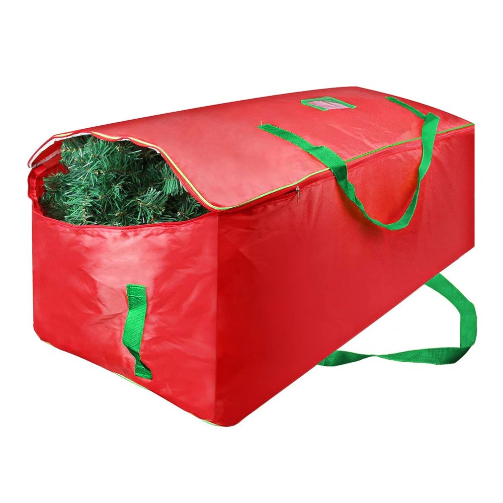 Christmas Tree Storage Bag - Fits Up to 9 Foot, Durable Large Container Protects from Dust, Reinforced Wide Handle and Dual Zipper - Heavy Duty to Hold 9ft Artificial Tree, Red