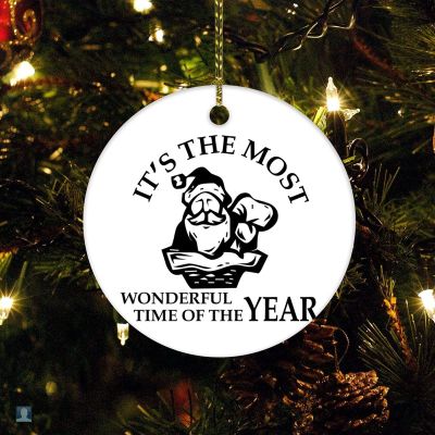 Christmas Ceramic Ornament Its The Most Wonderful Time of The Year Customized Round Ceramic Ornament Funny Xmas Tree Decorations Flat Circle Ceramic Ornament 3 Inch