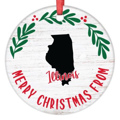 Illinois Ornaments Personalized Home State Christmas Ornaments 2022 Merry Christmas Wreath Christmas Decorations for Tree Illinois Hanging Ornaments Holiday Christmas Keepsake New Year Gifts, 3 Inch