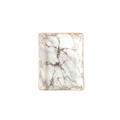 ORTOLY Tray Decorative Bathroom Tray Marble Pattern Ceramic Square Bathroom Tray Handmade Dresser Jewelry Tray Birthday 8  4.96  0.9 Inches Organizer (Color : Gold, Size : Small)