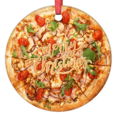 Heart Cheese Pizza Christmas Decorations for Tree Personalized Christmas Ornament Funny Food Ceramic Farmhouse Hanging Ornaments Holiday Christmas Keepsake New Year Gifts, 3 Inch