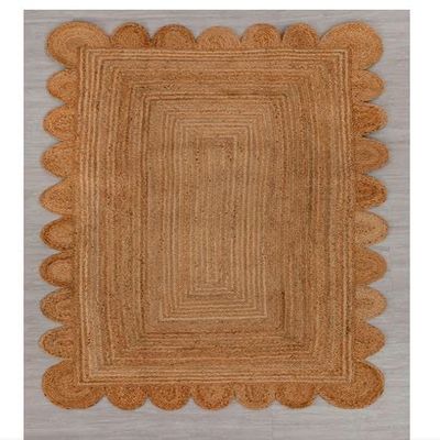 DecorAvenue Scalloped Natural Jute Area Rug Braided Bohemian Living Room Farmhouse Rugs (Natural, 10' Ft Square)