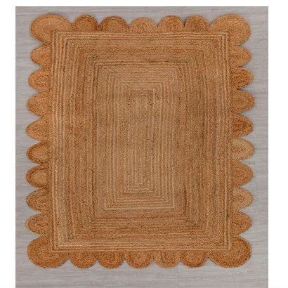 DecorAvenue Scalloped Natural Jute Area Rug Braided Bohemian Living Room Farmhouse Rugs (Natural, 10' Ft Square)