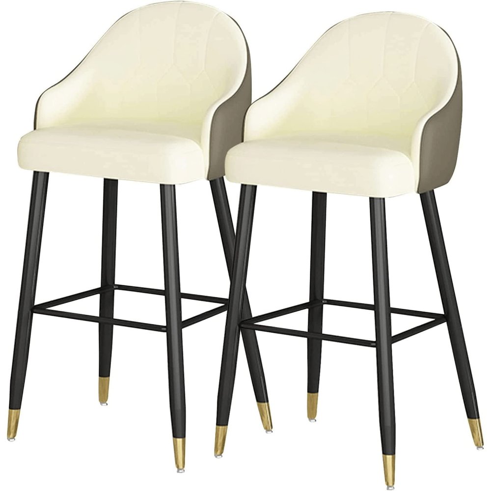 ABGRC Set of 2 Barstools, Leather Cushion Bar Stools with Gold Metal Legs, Counter Height Bar Chairs, Bar Seat with Footrest and Back
