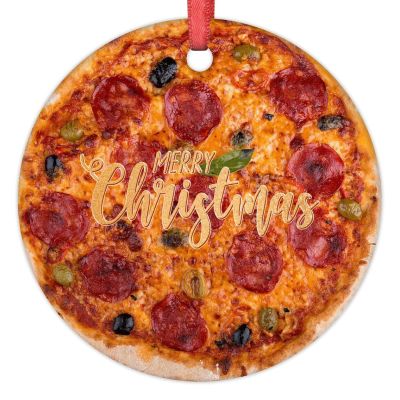 Four-Way Cheese Pizza Christmas Ornaments 2022 Pizza Christmas Decorations for Tree Personalized Cute Food Porcelain Christmas Ornaments Holiday Christmas Keepsake New Year Gifts, 3 Inch