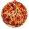 Four-Way Cheese Pizza Christmas Ornaments 2022 Pizza Christmas Decorations for Tree Personalized Cute Food Porcelain Christmas Ornaments Holiday Christmas Keepsake New Year Gifts, 3 Inch view 1